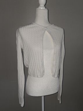 Brandy Melville White Cropped Cable-Knit Cardigan